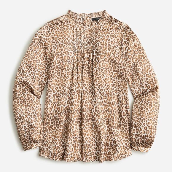 J Crew Ruffleneck Drapey Top Leopard Preppy Office Dinner Event NEW Womens XS - Picture 1 of 9